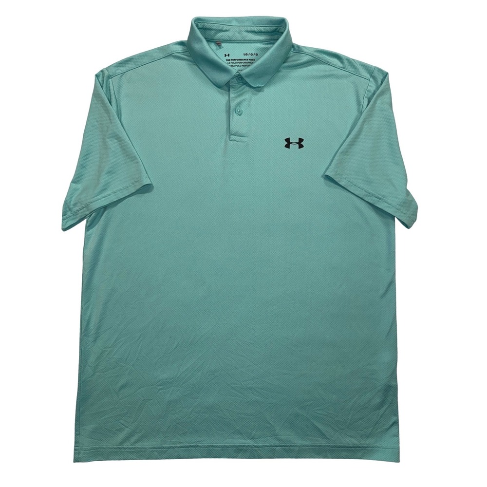 Under Armour Mens Performance Polo Shirt Teal Blue HeatGear Loose Fit Large